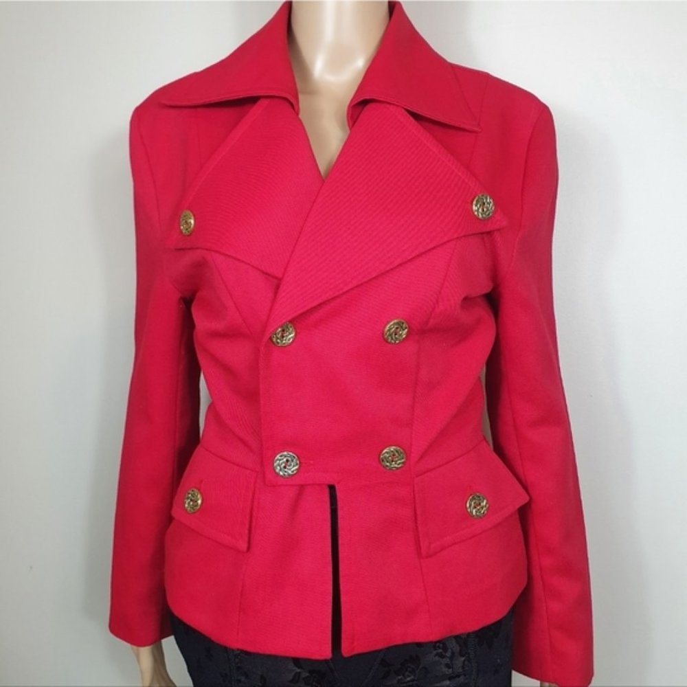 New Vintage Double breast blazer red size 8 military style collared coat womens